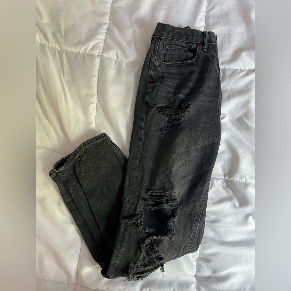 American Eagle Black Distressed Mom Jeans - Size 0